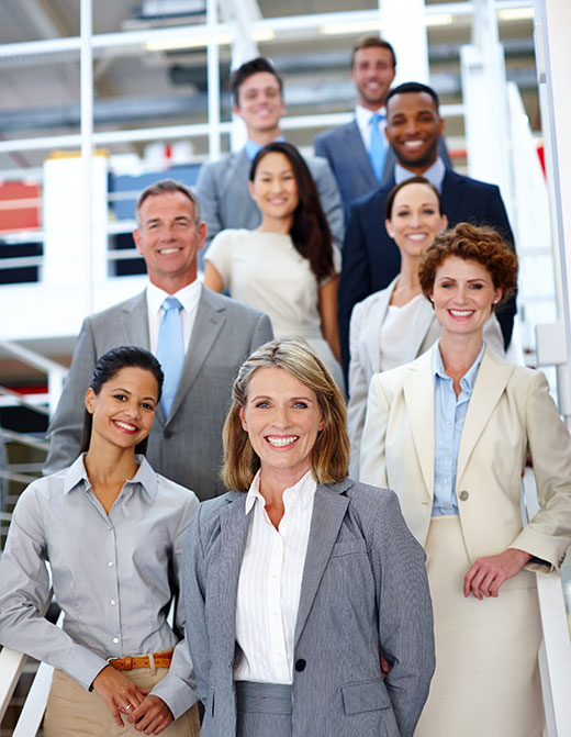 Business team standing on stairway